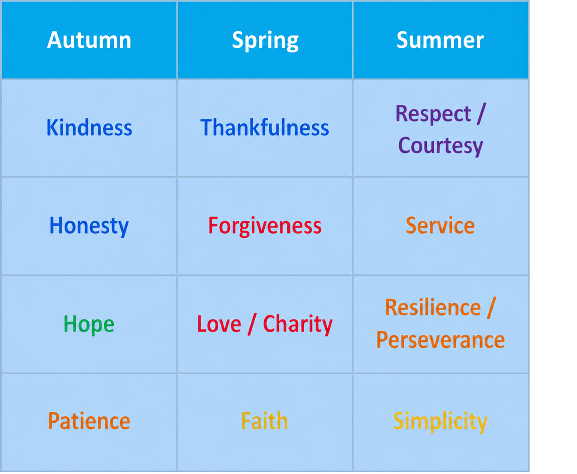 Image showing the chosen virtues by academic year.